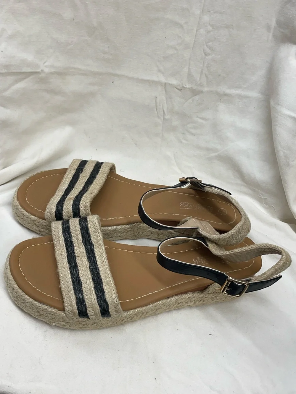 Shibever Espadrille Wedge Sandals in Beige and Black - Women Sz 43